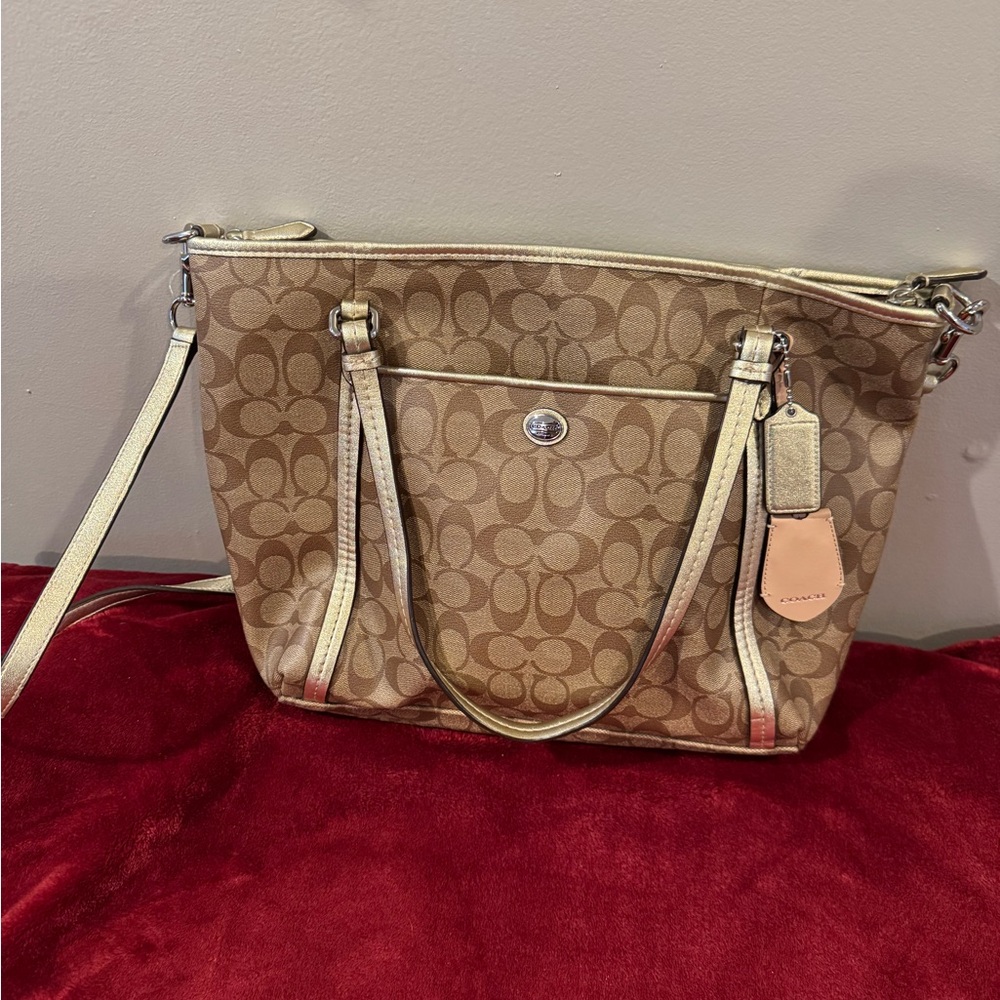Coach Tan and Cream Shoulder Bag
